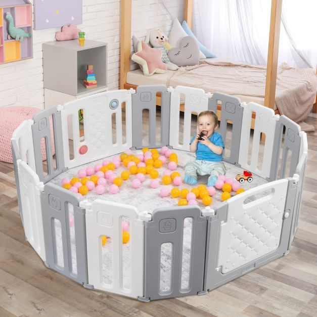 Laufstall Baby-Laufgitter mit Tür Spielpaneel &amp; Sicherheitsschloss 146 x 182,5 x 64 cm