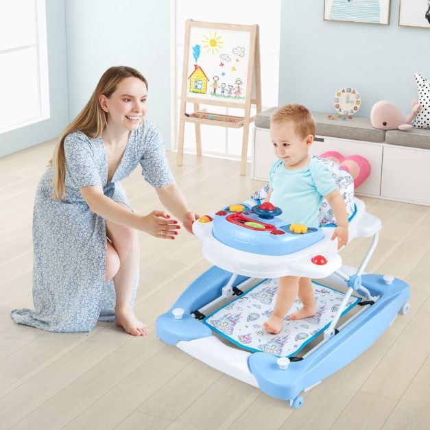6 in 1 Lauflernhilfe Lauflernwagen mit abnehmbarem Spielboard &amp; Fusspolster Blau
