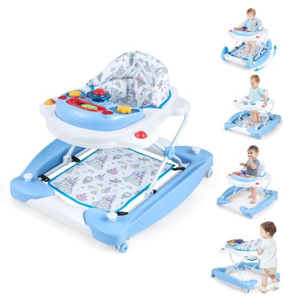 6 in 1 Lauflernhilfe Lauflernwagen mit abnehmbarem Spielboard &amp; Fusspolster Blau