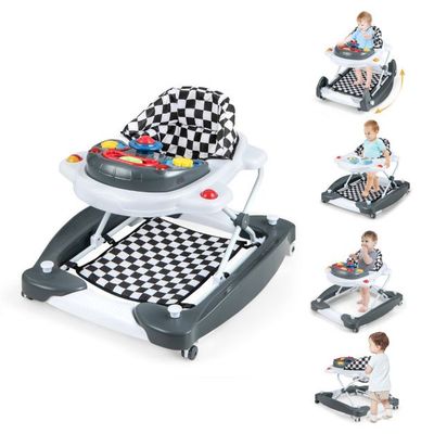 6 in 1 Lauflernhilfe Lauflernwagen mit abnehmbarem Spielboard &amp; Fusspolster Grau