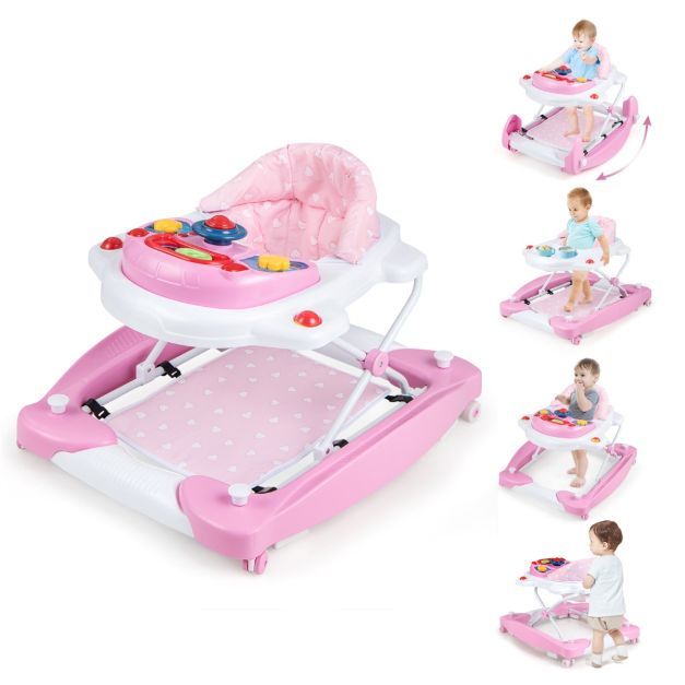 6 in 1 Lauflernhilfe Lauflernwagen mit abnehmbarem Spielboard &amp; Fusspolster rosa