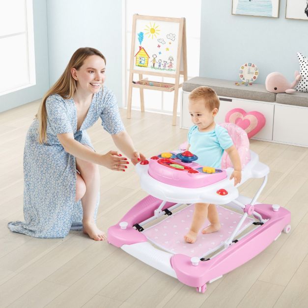 6 in 1 Lauflernhilfe Lauflernwagen mit abnehmbarem Spielboard &amp; Fusspolster rosa