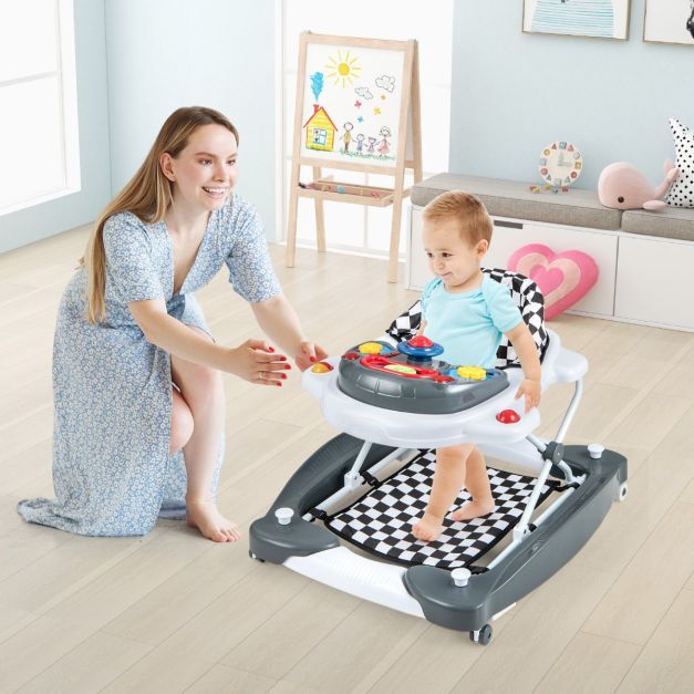 6 in 1 Lauflernhilfe Lauflernwagen mit abnehmbarem Spielboard &amp; Fusspolster Grau