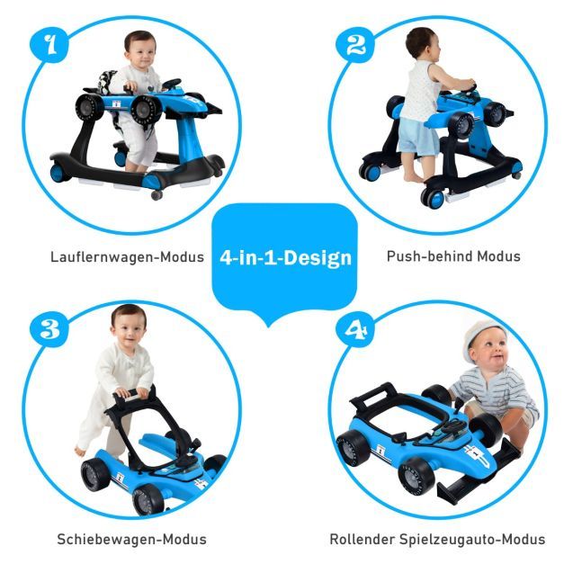 4 in 1 Lauflernwagen Klappbare Lauflernhilfe Rennwagen blau