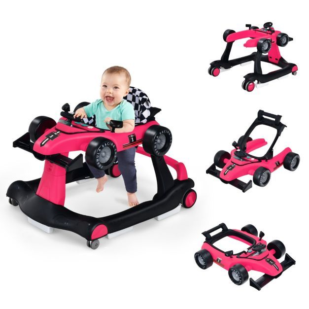 4 in 1 Lauflernwagen Klappbare Lauflernhilfe Rennwagen rosa