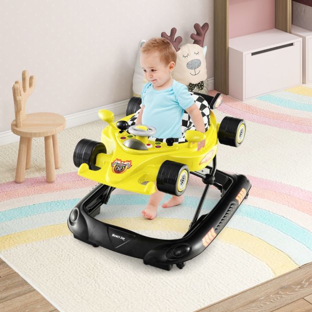 4 in 1 Baby Rennwagen-Lauflernhilfe mit verstellbarer Höhe &amp; Spieltablett Lauflernwagen gelb