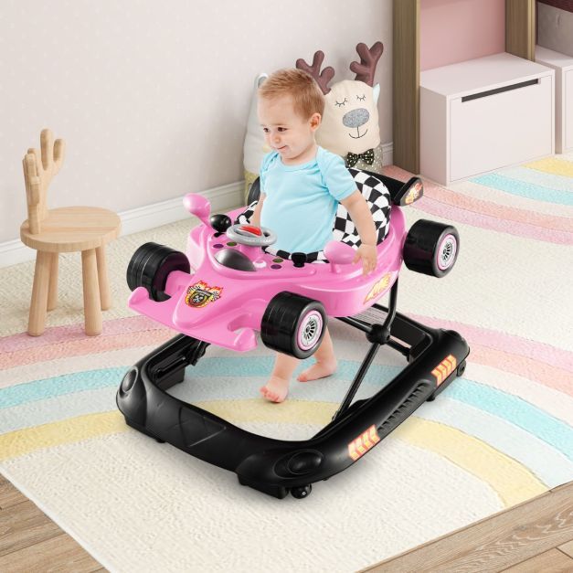 4 in 1 Baby Rennwagen-Lauflernhilfe mit verstellbarer Höhe &amp; Spieltablett Lauflernwagen rosa