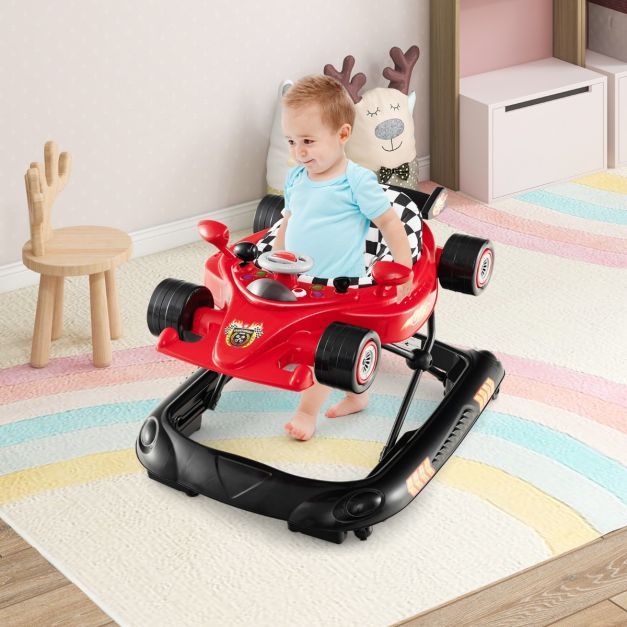 4 in 1 Baby Rennwagen-Lauflernhilfe mit verstellbarer Höhe &amp; Spieltablett Lauflernwagen rot