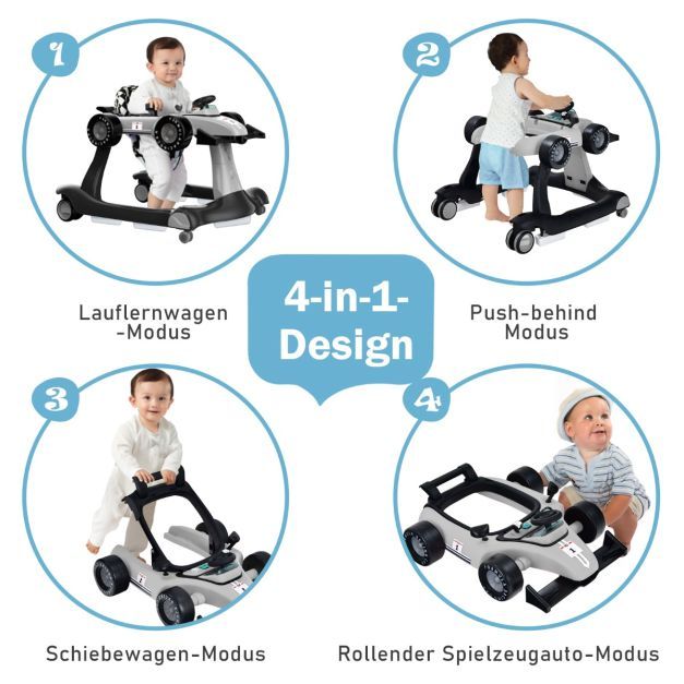 4 in 1 Lauflernwagen Klappbare Lauflernhilfe Rennwagen grau