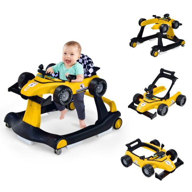 4 in 1 Lauflernwagen Klappbare Lauflernhilfe Rennwagen gelb
