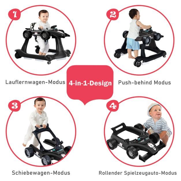4 in 1 Lauflernwagen Klappbare Lauflernhilfe Rennwagen schwarz