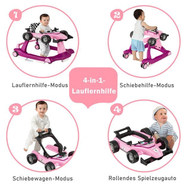 4 in 1 Lauflernwagen Klappbare Lauflernhilfe Rennwagen lila