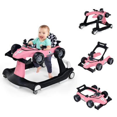 4 in 1 Lauflernwagen Klappbare Lauflernhilfe Rennwagen hellrosa