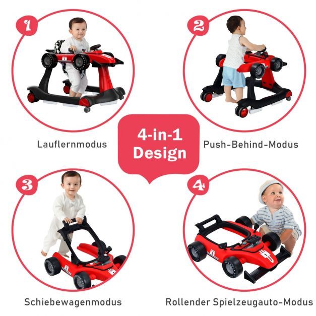 4 in 1 Lauflernwagen Klappbare Lauflernhilfe Rennwagen rot