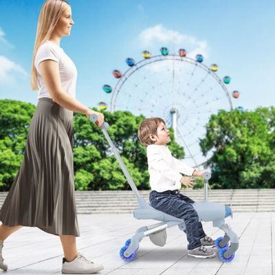 2-in-1-Rutschauto für Kinder Schiebewagen Flugzeug mit LED-beleuchteten Rädern Blau