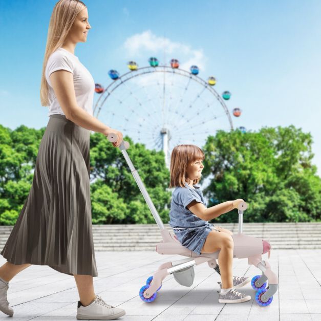 2-in-1-Rutschauto für Kinder Schiebewagen Flugzeug mit LED-beleuchteten Rädern rosa