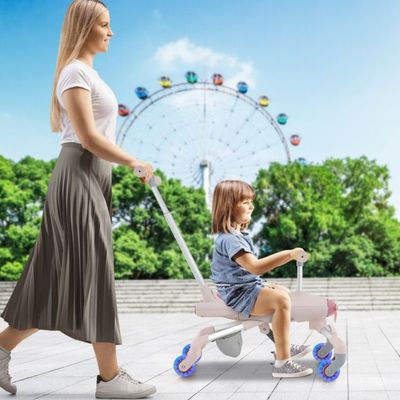 2-in-1-Rutschauto für Kinder Schiebewagen Flugzeug mit LED-beleuchteten Rädern rosa