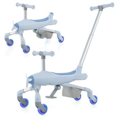 2-in-1-Rutschauto für Kinder Schiebewagen Flugzeug mit LED-beleuchteten Rädern Blau