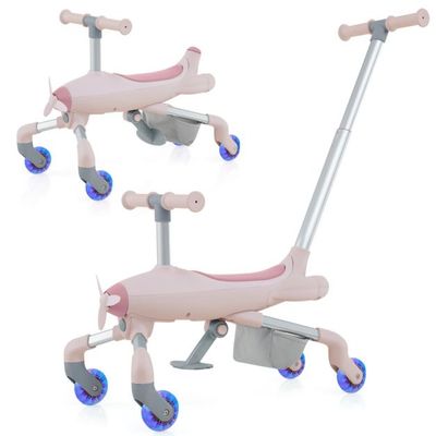 2-in-1-Rutschauto für Kinder Schiebewagen Flugzeug mit LED-beleuchteten Rädern rosa