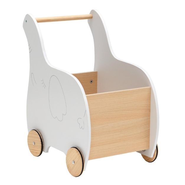 2 in 1 Elefant Lauflernwagen aus Holz mit Großer Spielzeugkiste Lauflernhilfe Weiss