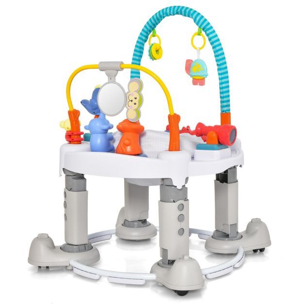 4 in 1 Baby Spielzentrum &amp; Spielmatte &amp; Lauflernhilfe &amp; Aktivitätstisch mit 3 Verstellbaren Höhen Grau