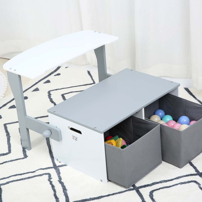 Multifunktionale 3in1 Tisch- und Sitzbank aus Holz für Kinder mit Spielzeugkisten - Felix in Grau