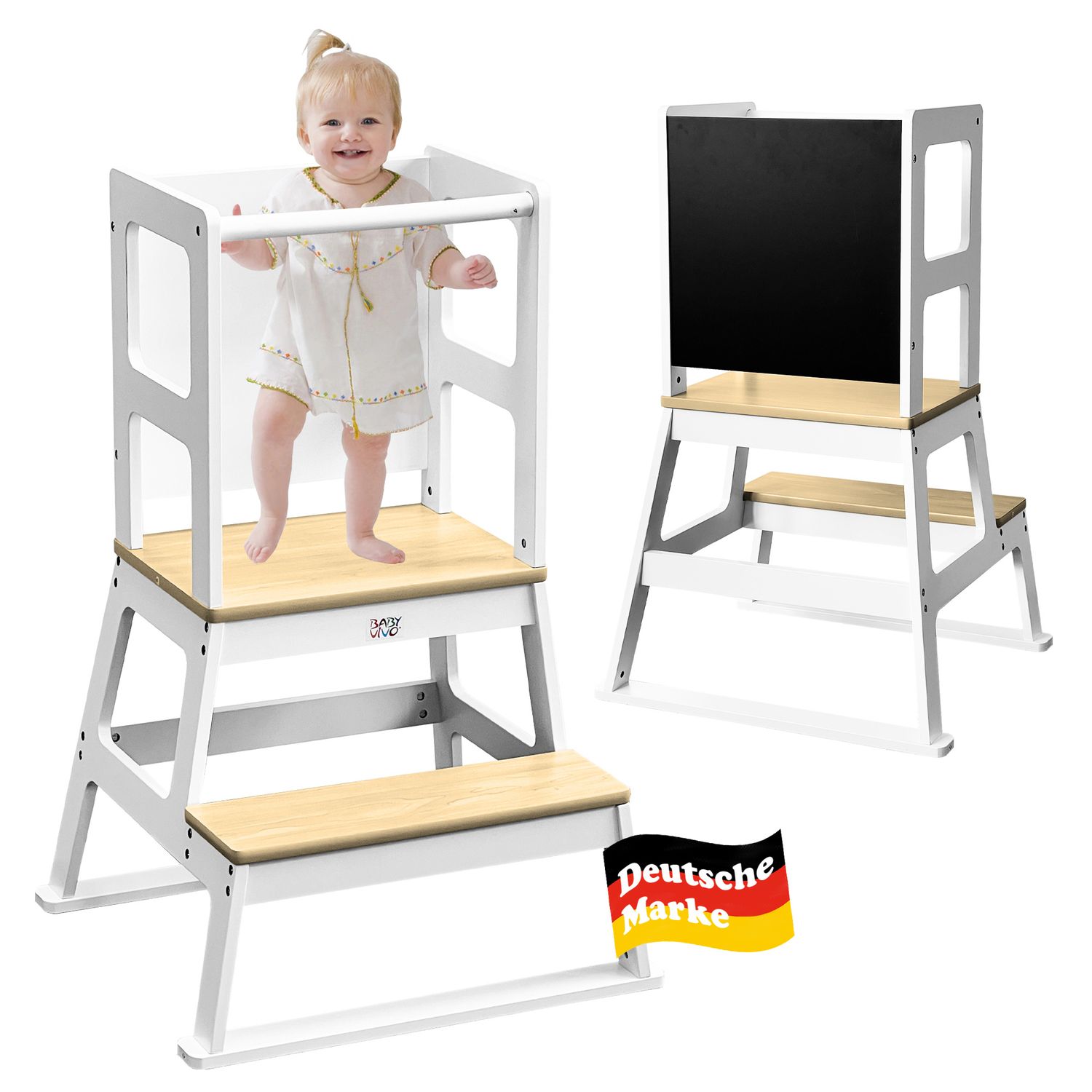 Lernturm aus Holz - Mit Tafel in Weiss