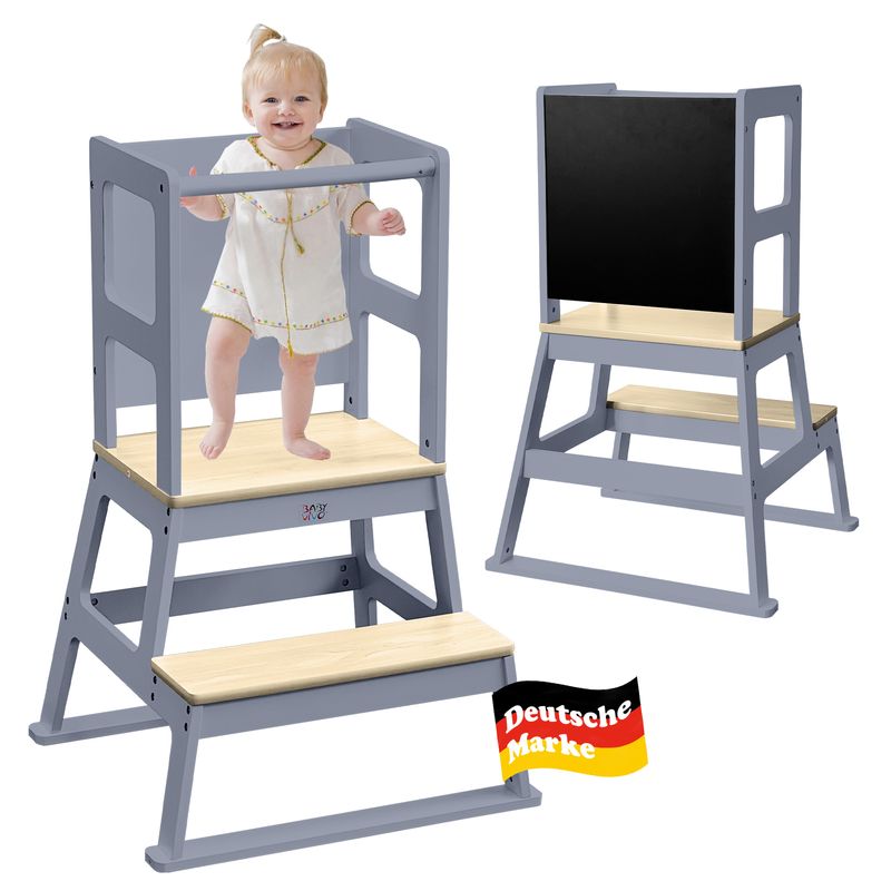 Lernturm aus Holz - Mit Tafel in Grau