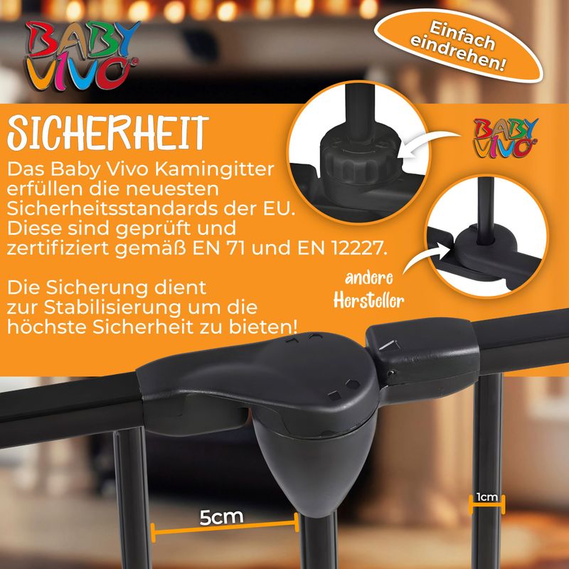 Premium Kaminschutzgitter 380 cm XXL / Absperrgitter 5+1 mit Tür in Schwarz