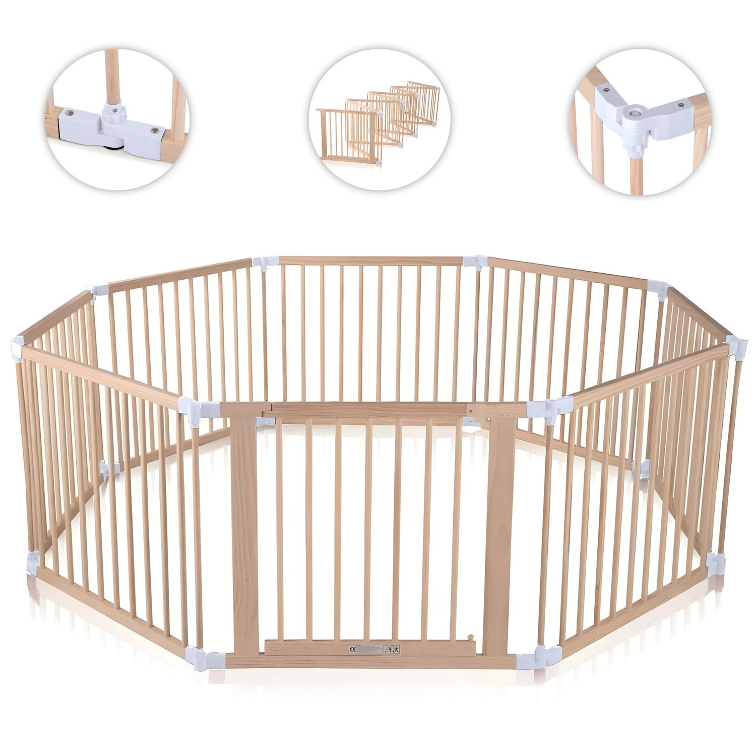 PREMIUM Laufgitter aus Holz 8 Elemente - individuell verstellbar -in Weiss