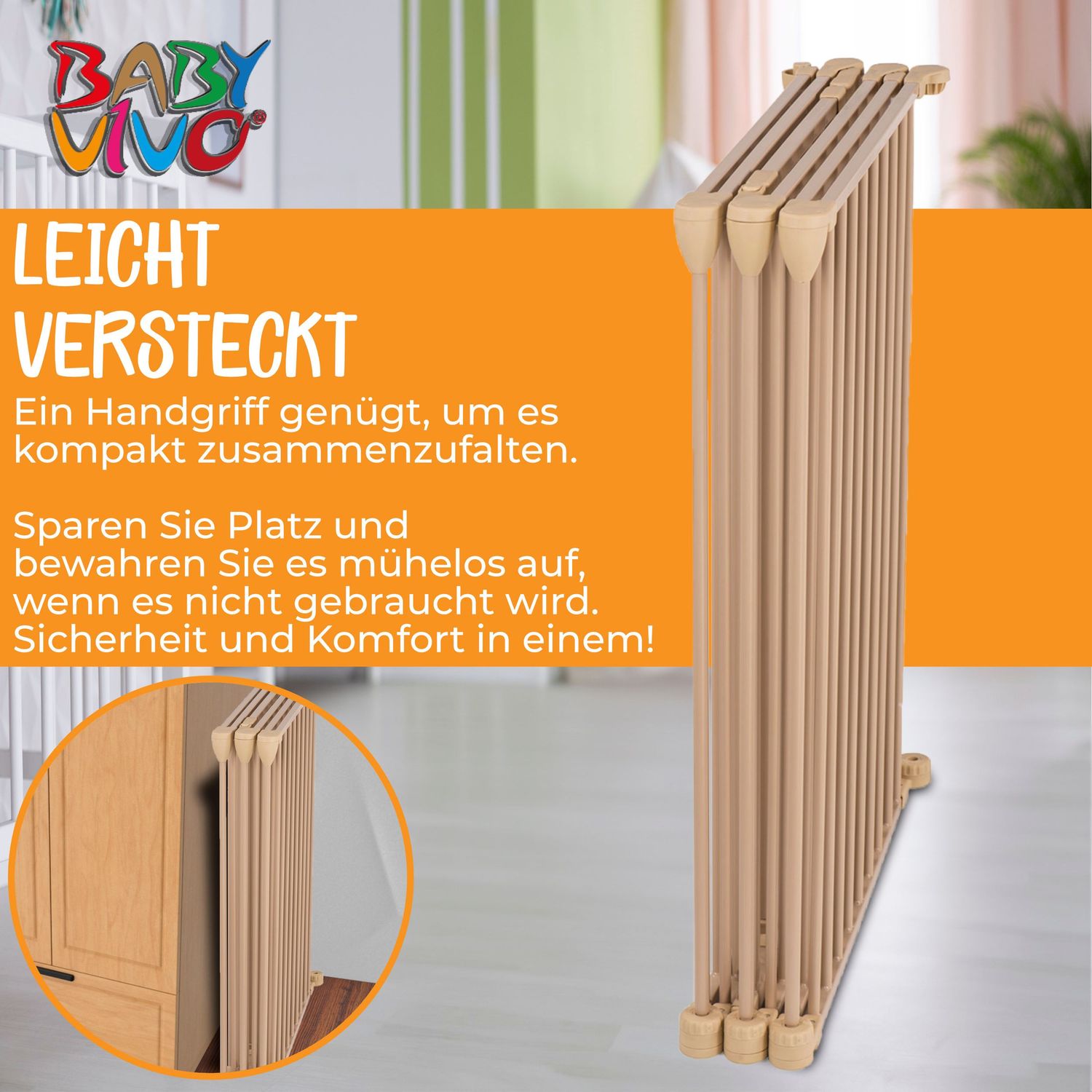 PREMIUM Laufgitter 380 cm XXL / Absperrgitter 5+1 mit Tür in Creme