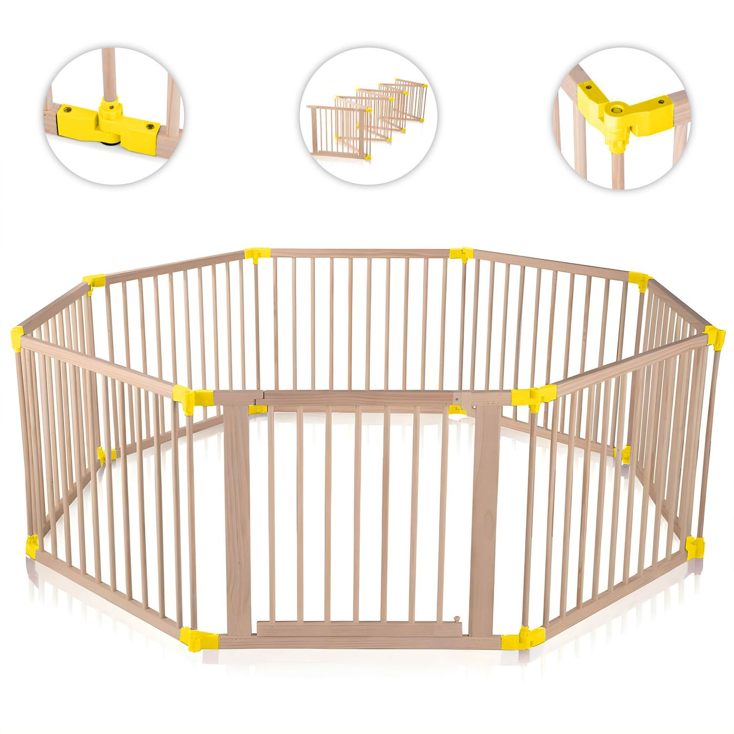 Laufgitter aus Holz 8 Elemente - individuell verstellbar - PREMIUM in Gelb