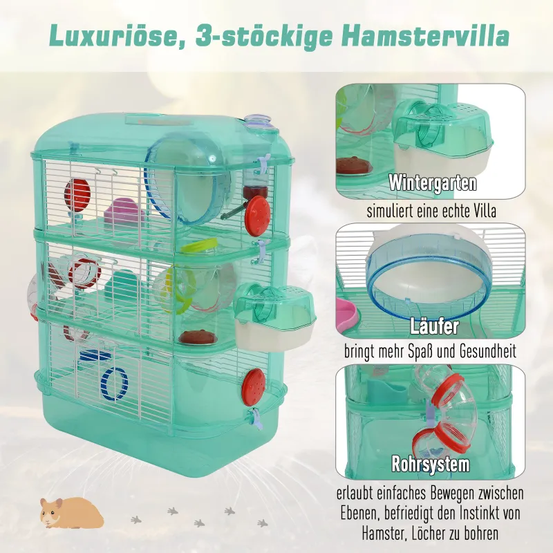 Hamsterkäfig, Mäusekäfig mit Laufrad Futternapf Trinkflasche Grün