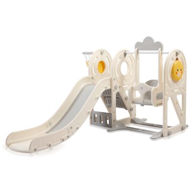 Kinderrutsche / Schaukel mit Basketballkorb - Quacki in Weiss / Beige