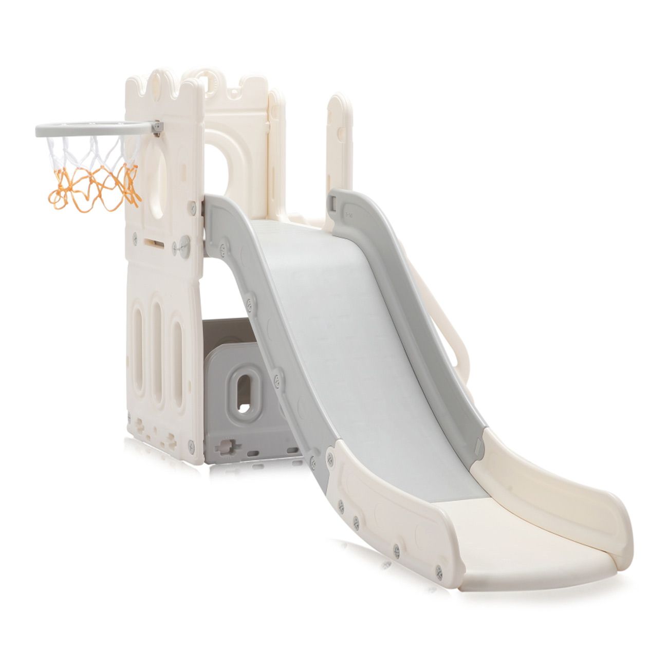 Kinderrutsche / Rutsche mit Basketballkorb - Schloss in Grau / Beige