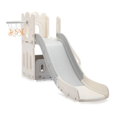 Kinderrutsche / Rutsche mit Basketballkorb - Schloss in Grau / Beige