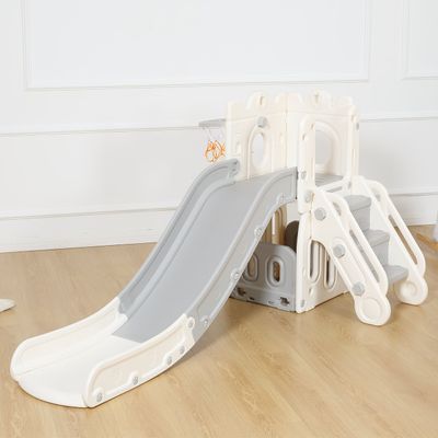 Kinderrutsche / Rutsche mit Basketballkorb - Schloss in Grau / Beige