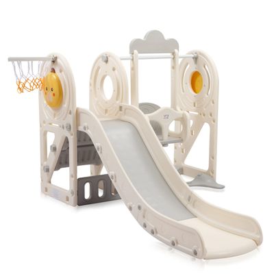 Kinderrutsche / Schaukel mit Basketballkorb - Quacki in Weiss / Beige