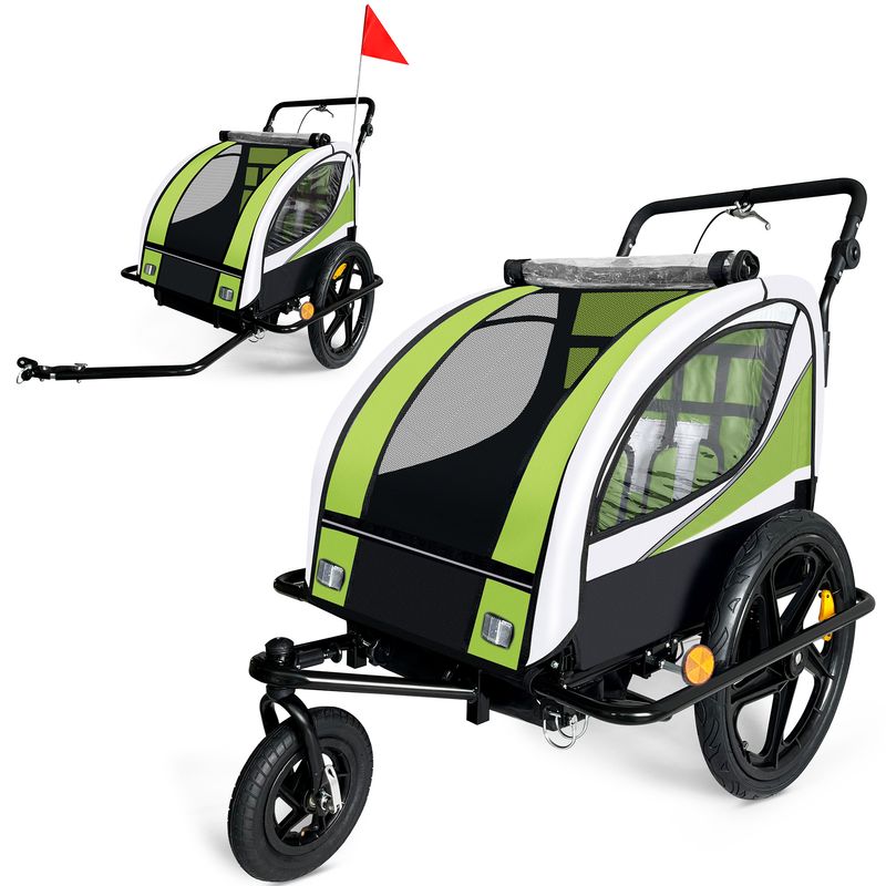 360° drehbarer Veloanhänger 2in1 Jogger - in Grün - Black Frame