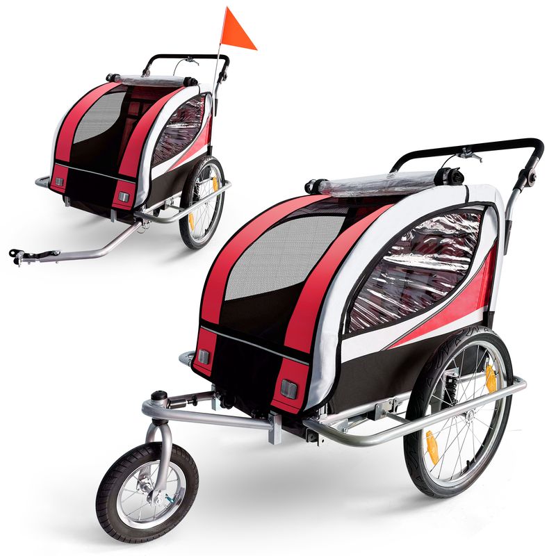 360° drehbarer Veloanhänger 2in1 Jogger - in Rot - Silver Frame