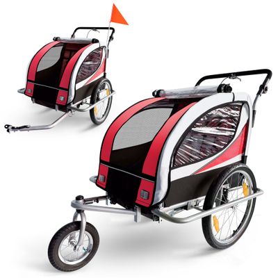 360° drehbarer Veloanhänger 2in1 Jogger - in Rot - Silver Frame
