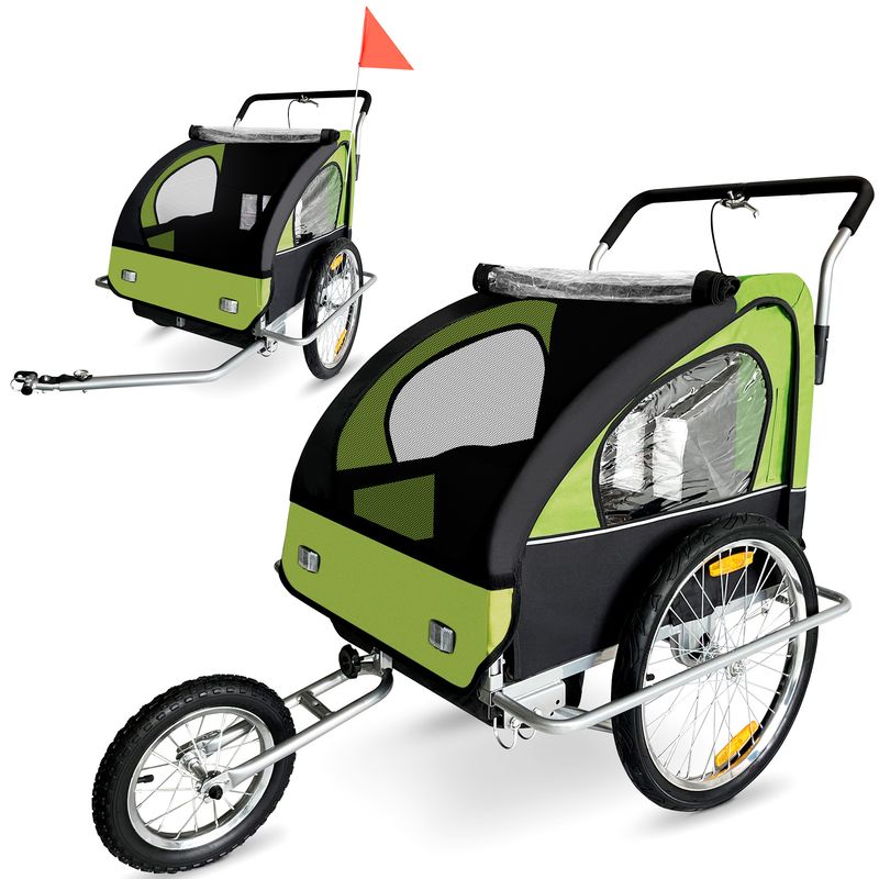 Veloanhänger 2in1 Jogger - in Grün/Schwarz - Silver Frame