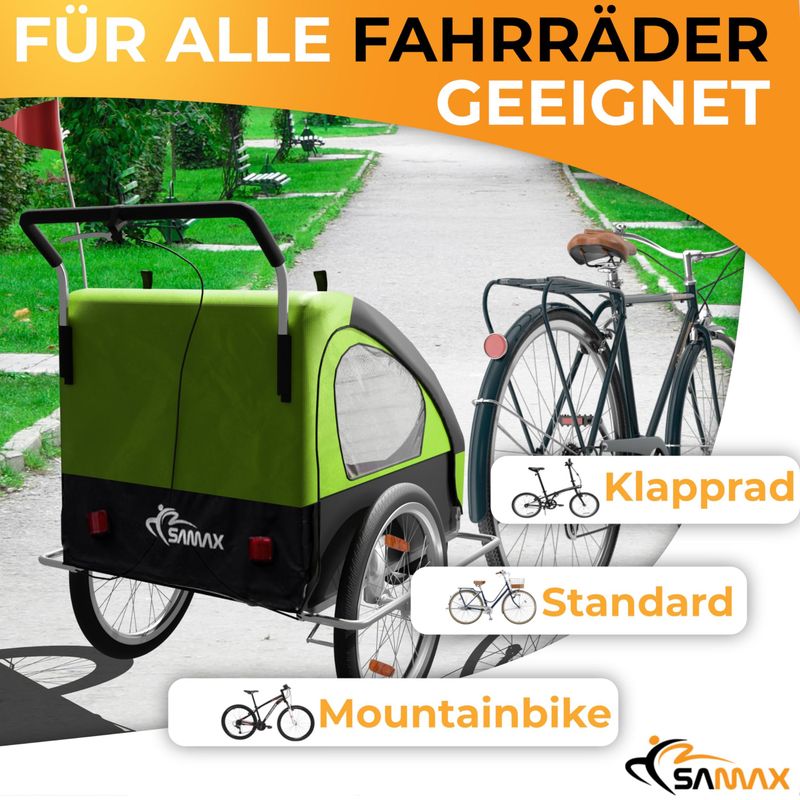 Veloanhänger 2in1 Jogger - in Grün/Schwarz - Silver Frame