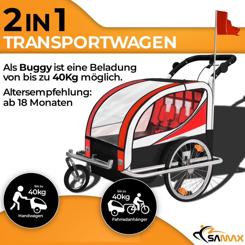 360° drehbarer Veloanhänger 2in1 Jogger - in Rot - Silver Frame