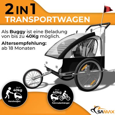 Veloanhänger 2in1 Jogger - in Weiss/Schwarz - Silver Frame