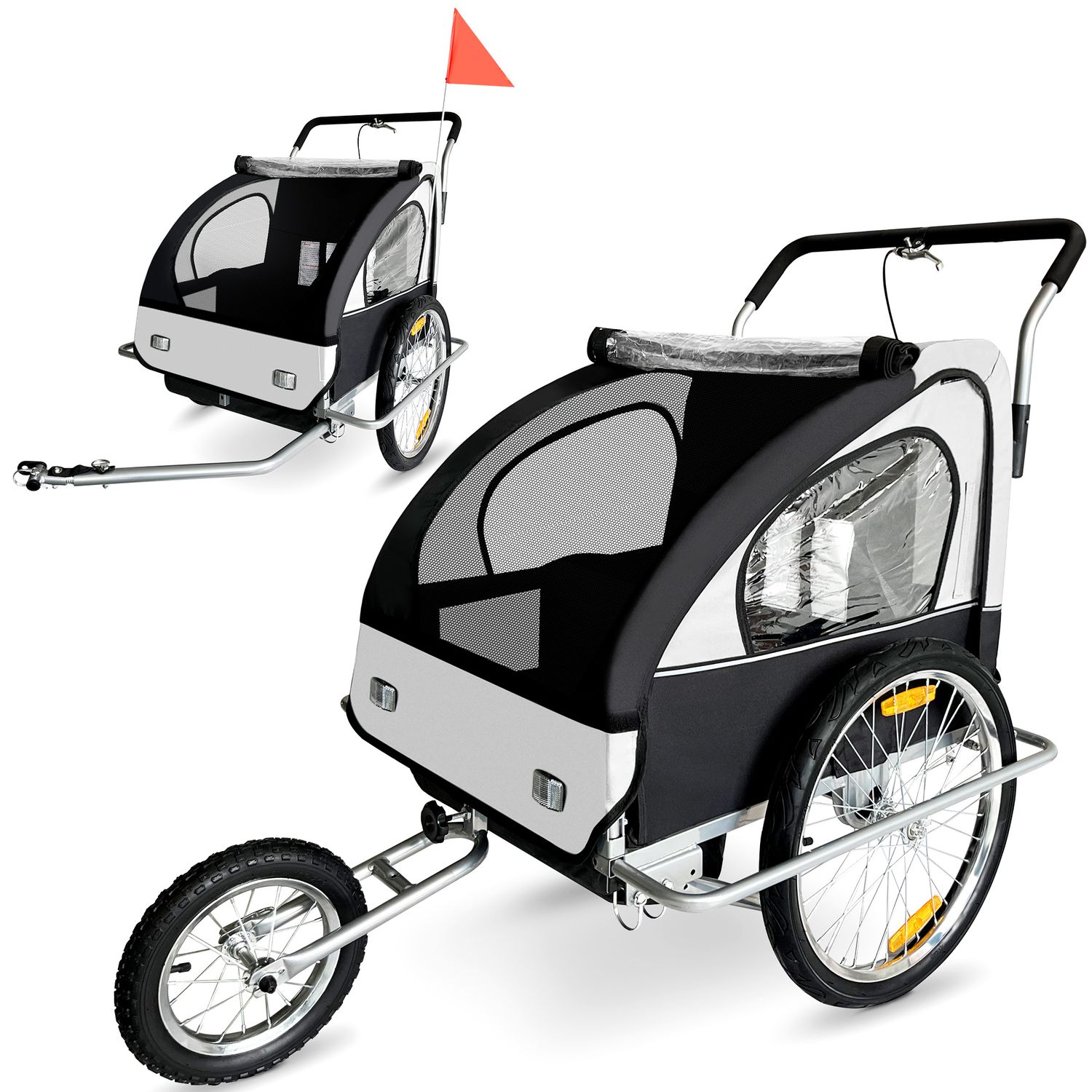 Veloanhänger 2in1 Jogger - in Weiss/Schwarz - Silver Frame