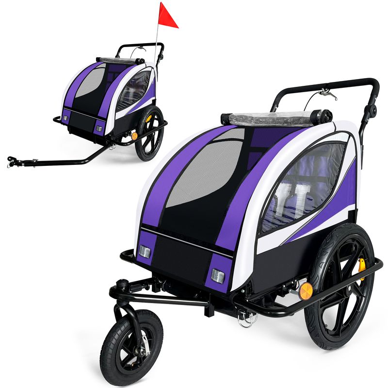 360° drehbarer Veloanhänger 2in1 Jogger - in Lila - Black Frame