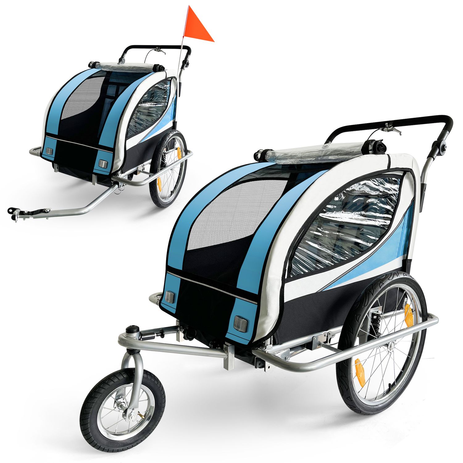 360° drehbarer Veloanhänger 2in1 Jogger - in Blau - Silver Frame