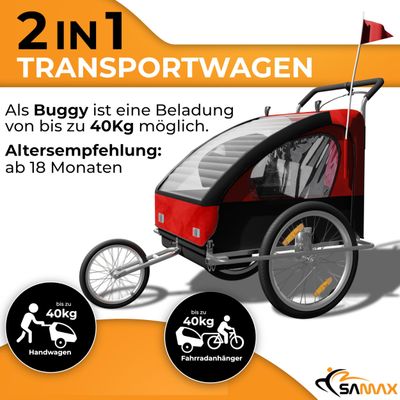 Veloanhänger 2in1 Jogger - in Rot/Schwarz - Silver Frame
