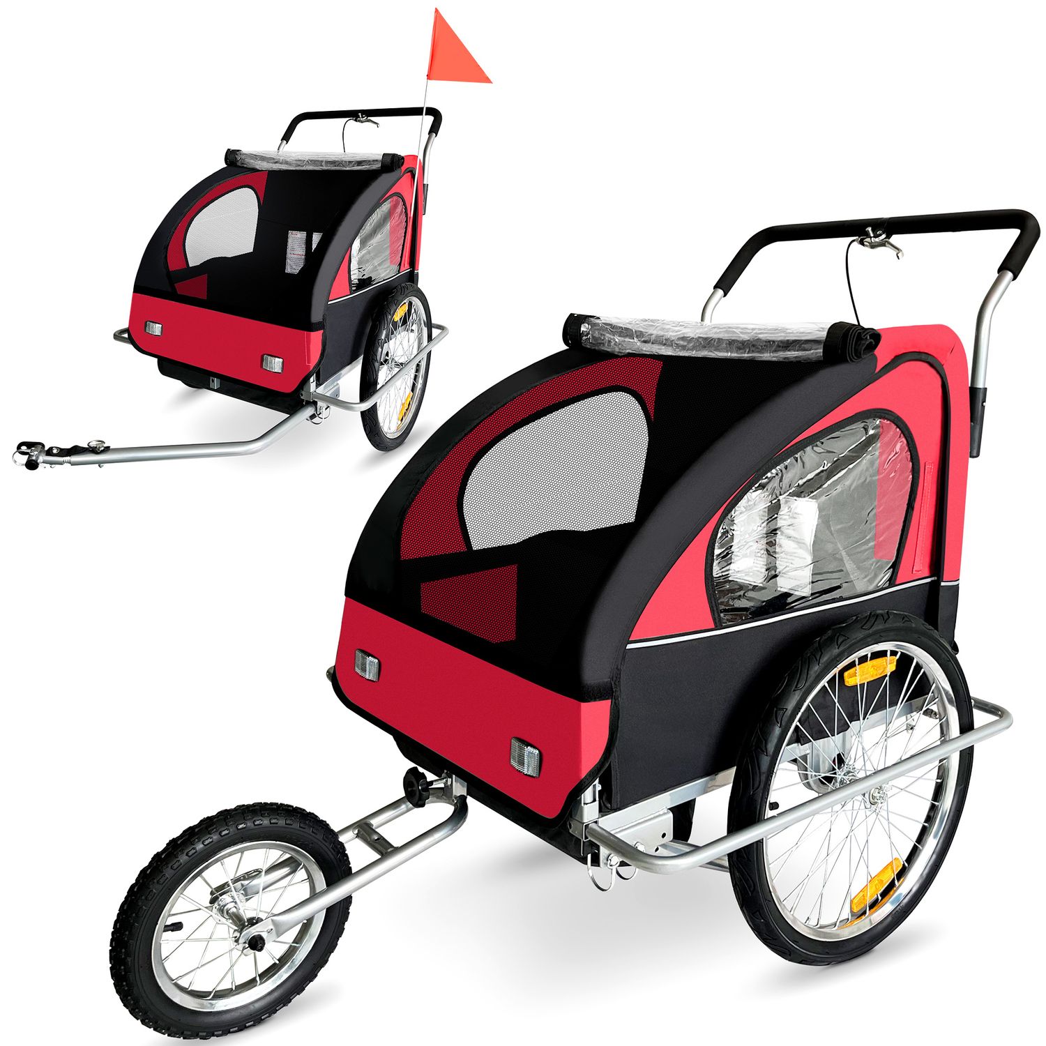 Veloanhänger 2in1 Jogger - in Rot/Schwarz - Silver Frame
